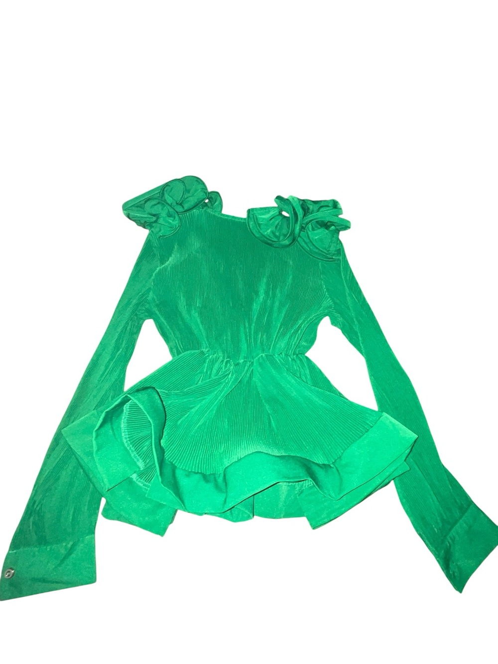 Devabby dark green Women's Ruffled Long-Sleeve Peplum Top Size M